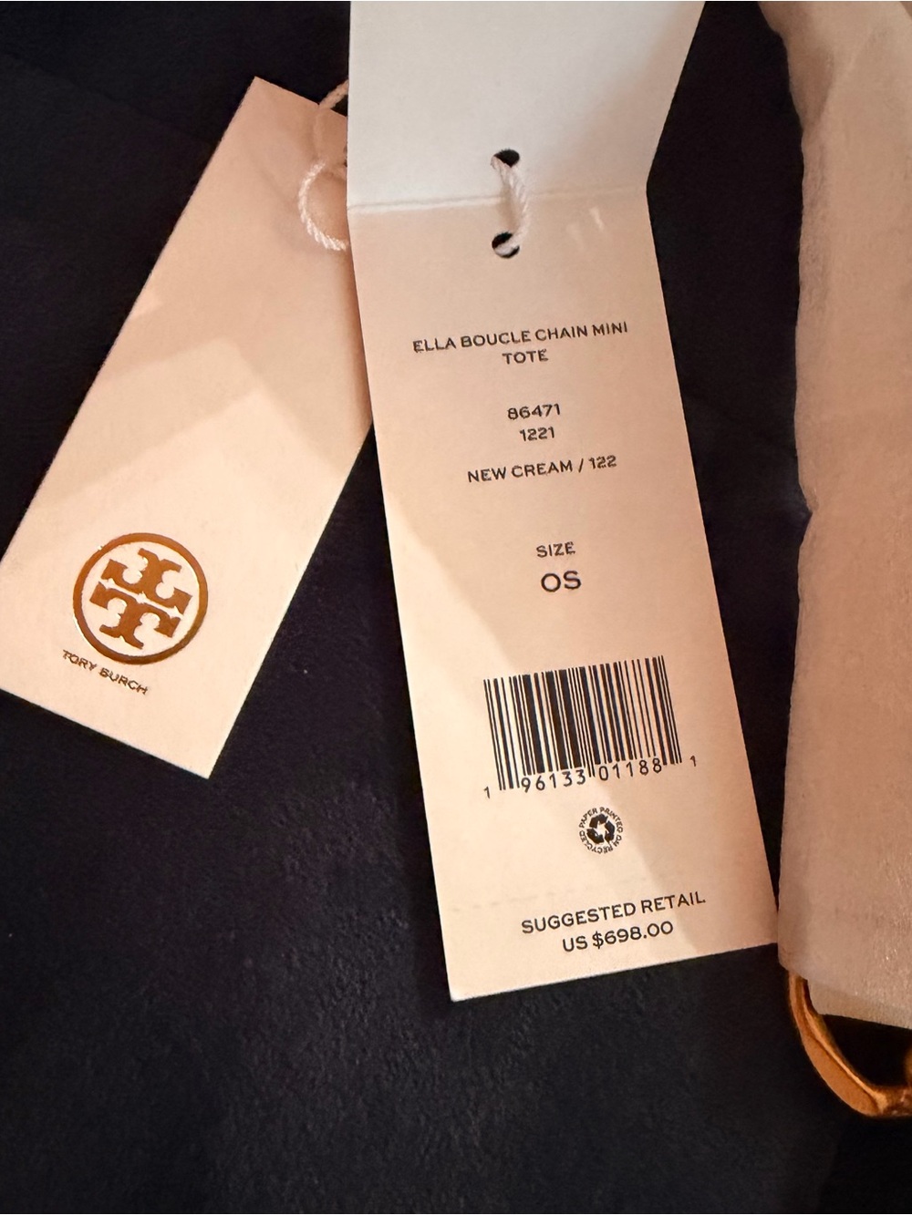 Tory Burch Ella Boucle Mini Tote Cream Chain Bag #86471 - Picture 2 of 8